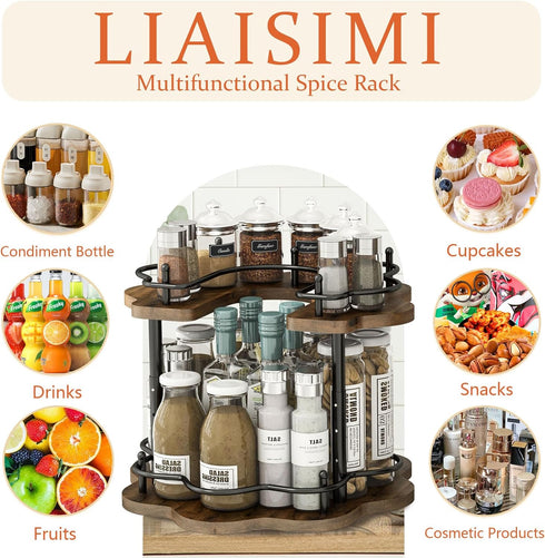 LIAISIMI 2 Organizer,2-Tier 4 Settings Countertop Tier Lazy Susan Spinning Spice Rack with Stable Carousel Base