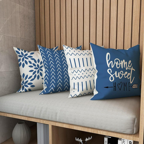 YCOLL 18x18 Pillow Covers Set of 4 - Modern Outdoor Linen Fabric Throw Pillow Case for Couch Bed Car, Light Blue