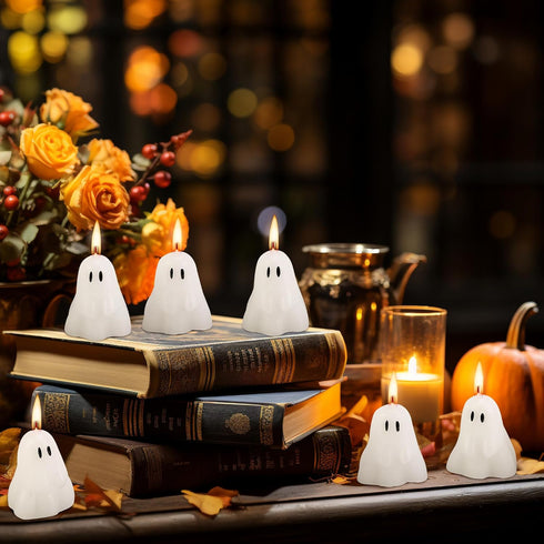 EBaokuup 10 2'' 1.6'' PCS X Halloween Ghost Candles, Ghost Shaped Decor Candles, Fun Face Spooky Burning Candle