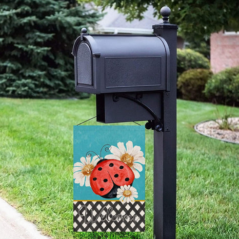 Welcome Ladybug Daisy Flowers Garden Flag - Vertical Double-Sided 12.5x18 Inch Watercolor Painting for Spring