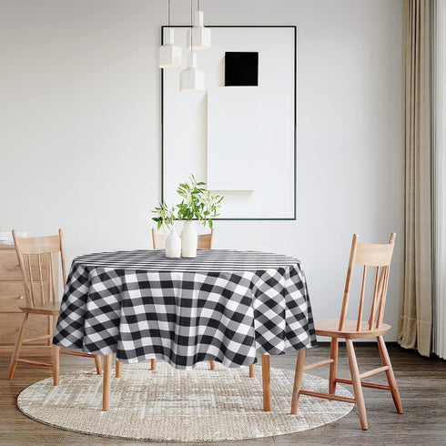 Hiasan Checkered Round Tablecloth 50 Inch - Black and White Waterproof Stain Resistant Washable Fabric for Dining Room