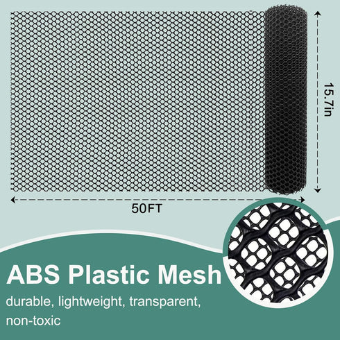 15.7IN 50FT) Chicken Plastic Wire Fencing Mesh - Heavy-Duty Plastic Chicken Black Wire Fence Mesh for Gardening