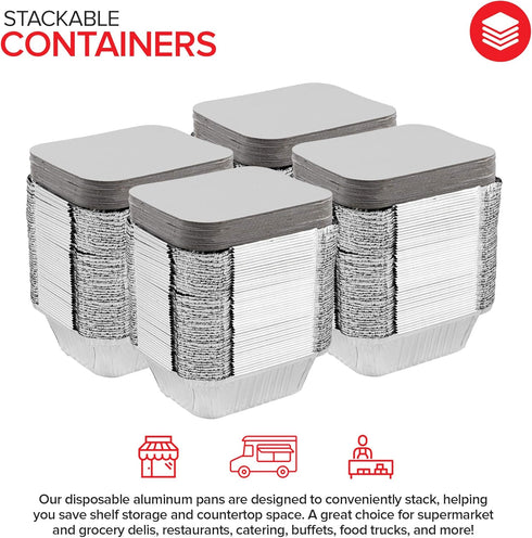 Stock Your Home 1 Lb Aluminum Disposable Cookware with Lids (25 Pack) - Foil Pans & Cardboard Lids for Takeout