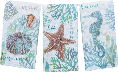 Kay Dee Designs Set of 3 Beachcomber Terry Kitchen Towels, Dual Purpose