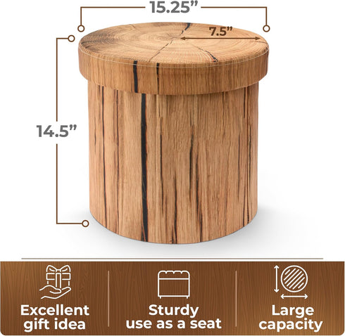 Sorbus Tree Stump Stool, 15 Inch Toy Storage Ottoman, Rustic Log Cabin Decor, Perfect Footstool and Kids Toy Chest