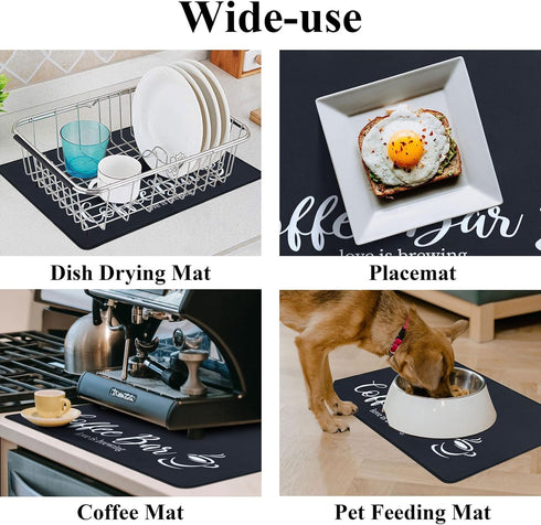 SHACOS Coffee Mat 2pcs 12x19 Inch, Absorbent Non Slip Rubber Coffee Maker Mat for Countertop Coffee Bar Accessories