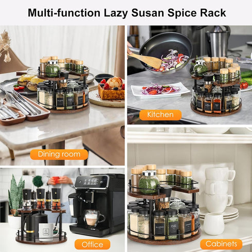 Vigdit 2Tier Adjustable,12'' Countertop,Dining Turntable Lazy Susan Organizer Spice Rack, Wooden Spinning Revolving