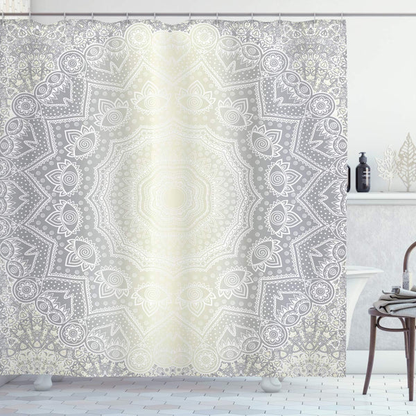 Ambesonne Grey and White Shower Curtain, Culture Mandala Circle Ombre Art Bathroom Decor Set with Hooks