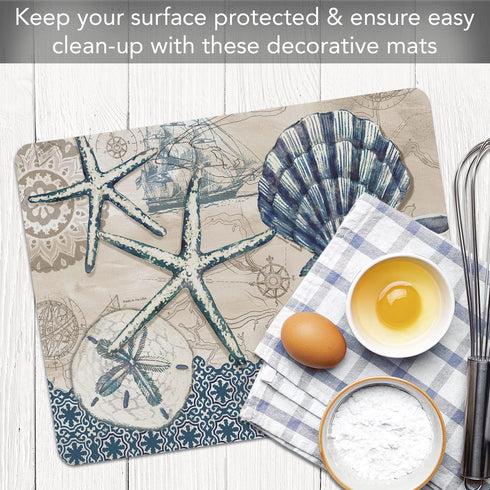 Cut N' Funnel Tide Pool Shells Designer Flexible Plastic Cutting Board Mat, 15" x 11.5", Easy to Clean, Made in the USA