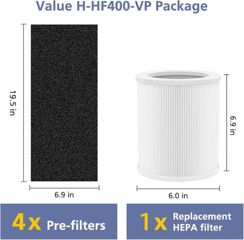 H-HF400-VP Replacement Filter Kit for Hunter H-HF400-VP Air Purifier, 1 True HEPA Filter + 4 Pre-Filters