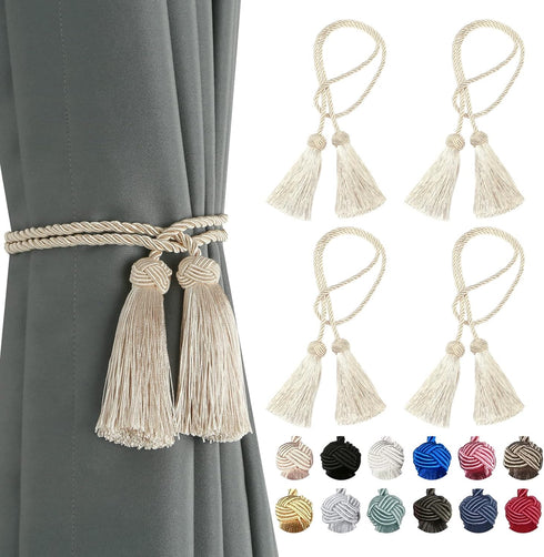 BEL AVENIR 4 Pack Handmade Curtain Tiebacks with Tassel, Decorative Curtain Holdbacks (Beige, 4 Pack)