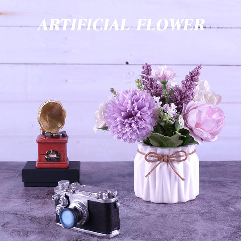 Meyerascal Artificial Potted Flowers, Small Ceramic Vase Fake Flower Plants Desktop Decoration Indoor for Home