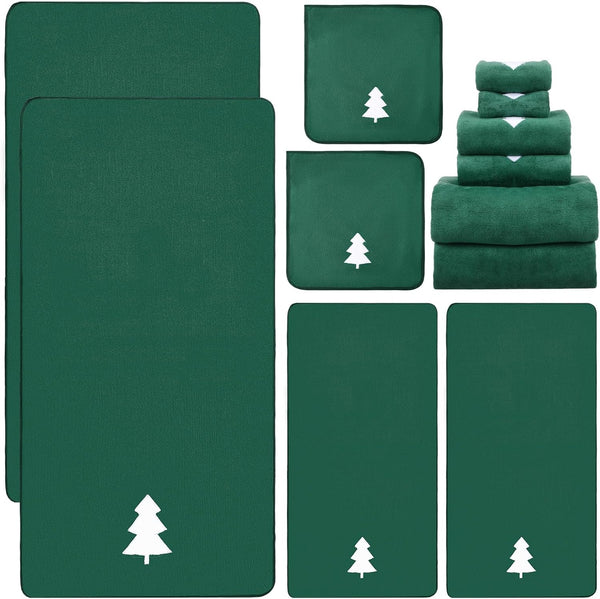 Peryiter 6 Pcs Christmas Bath Towels Set Xmas Tree Embroidered Cotton Bathroom