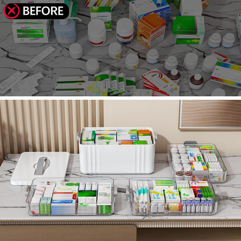 4-Tier ARSTPEOE Medicine Organizer - Portable Medicine Cabinet with Plastic Handle, Multipurpose Medical Box, Empty