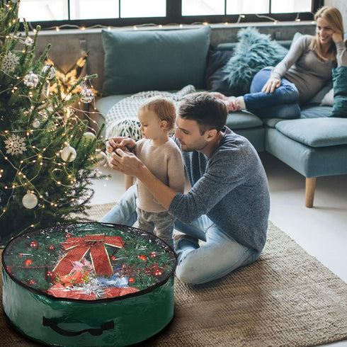 Propik Christmas Wreath Storage Bag - 30" Holiday Container with Clear Window, Tear Resistant Fabric