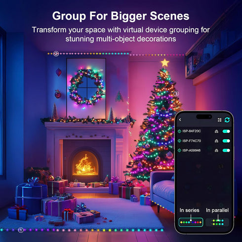 33Ft sync,12 Super RGB Smart Fairy String Lights, Usb DIY Twinkle Lights w/Remote & App Controlled, music Modes