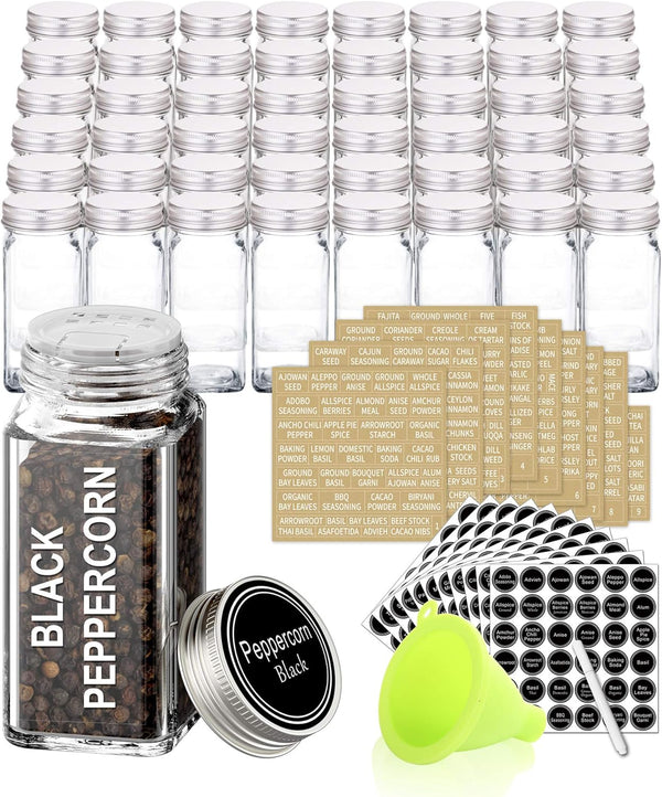 SWOMMOLY 48 Glass Spice Jars with 713 Spice Labels, Chalk Marker and
