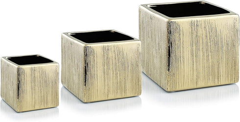 WGV Ceramic Cube Vase Width 4" Height 4" (Fits 3" Pot) - Elegant Modern Block Floral Planter for Home Office Decor
