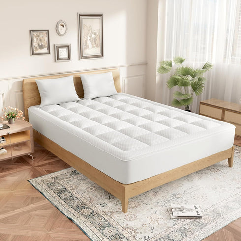 OLANLY Queen Quilted Fitted Mattress Pad, Cooling Soft Mattress Topper, Machine Washable Cover, 60x80 inch, White