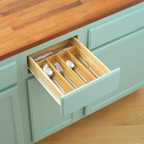 JoyJolt Bamboo Drawer Organizer for Kitchen Utensils, 5-Compartment Silverware Holder, Flatware Organizer