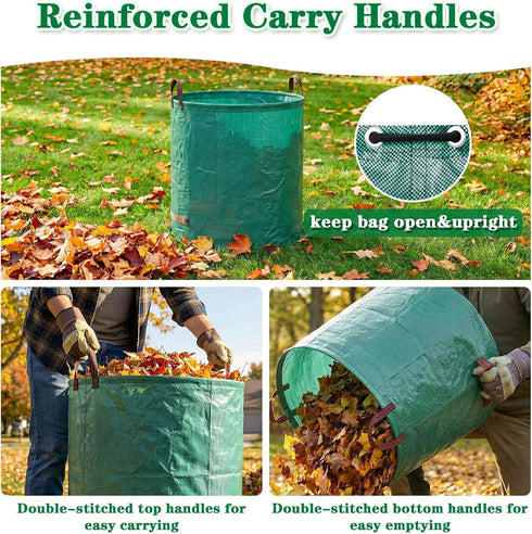 72 3 Pack 4 FEED GARDEN Gallon Reusable Yard Waste Bags, Heavy Duty Lawn and Leaf Bags with Reinforced Handles Stand Up