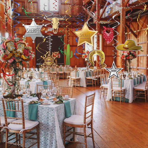 Western Party Decorations Pack, 30Ct Hanging Swirls Foil Swirls for Cowboy Theme Birthday Baby Shower Decor