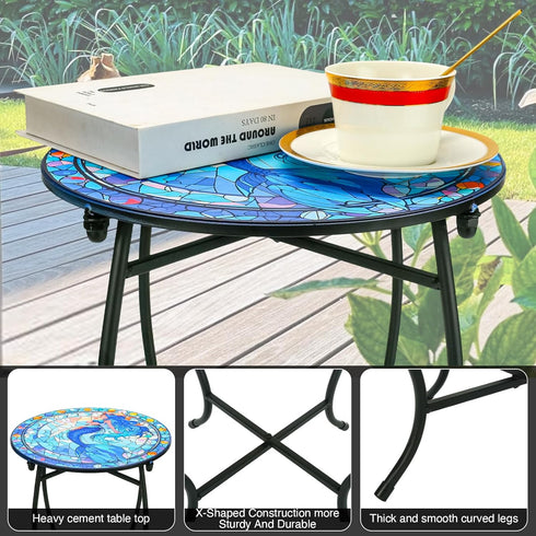 Plant Castle 14 Inch Indoor Outdoor Metal Round Side Table, Round Patio Coffee Bistro Table, Weather Resistant Black