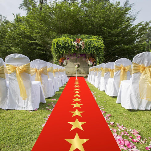 Timgle Disposable Red Plastic Carpet Runner, 3.28 x 16.4 ft, with Golden Star for Party, Wedding Theme Decoration