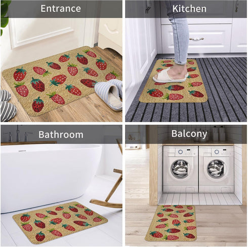 Welcome Mats for Front Door Outdoor Entry, Strawberries Doormat, Funny Non Slip Mat for Home Indoor Rugs 17x30 Inch