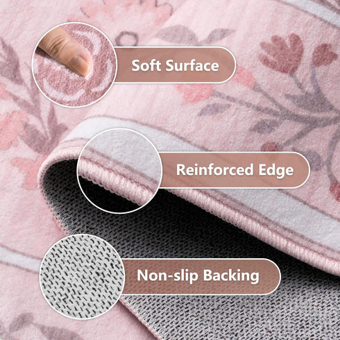 5x7 Pink Rug for Bedroom Girls, Washable Rug for Floral Nursery Decor, Cute Soft Low-Pile Non Slip Indoor Floor Carpet