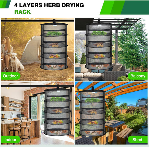 4 18" Closets Yesker Layer Herb Drying Rack Hanging Mesh Net Foldable Plant Drying Racks Diameter with Black Zipper