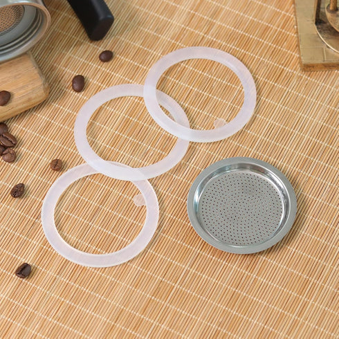 Sivaphe 6 Cups Replacement Infuser Parts for Stainless Steel Stovetop Espresso Coffee Maker, 1 Filter and 3 Gasket Seals