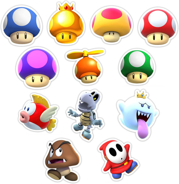Mushroom Fridge Magnet (12 Pack), Funny Super Game Bumper Decoration for Office Cabinets, Flexible Reusable Vinyl