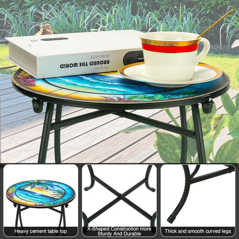 Weogot 14 Inch Patio Side Table, Weather Resistant Metal Side TableSide Table for Patio Yard Porch Balcony Garden