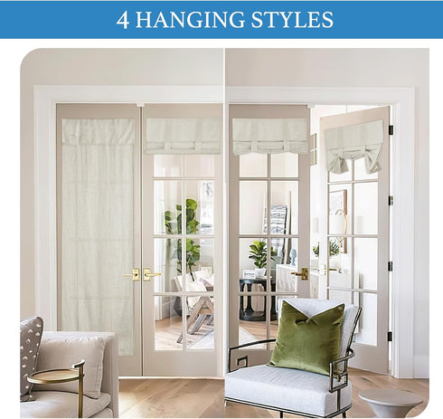 RYB HOME Natural Linen Blended Door Curtain, Privacy French Door Curtain, W 34 x L 69 in, 1 Pc