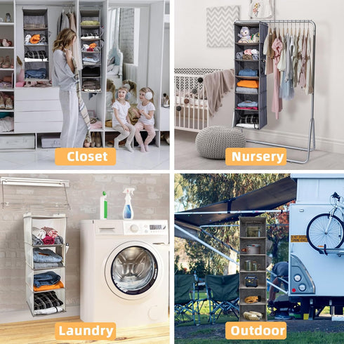 6-Shelf Closet Closet 2 Hanging Organizer and Storage, Collapsible Hanging Shelves for with Side Pockets, Hanging Shoe