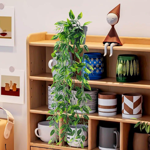1Pcs Der Rose Small Fake Hanging Plants Artificial Pea Pod Faux Hanging Plants Indoor for Home Room Shelf Bookshelf