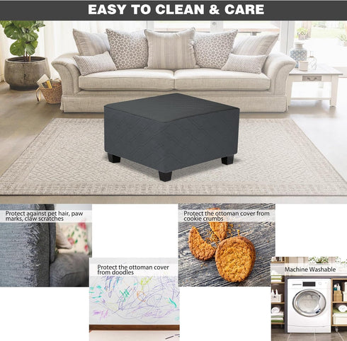 Ottoman Cover Square,Waterproof Square Ottoman Covers Thick Slipcover for Living Room,Washable Storage Footstool
