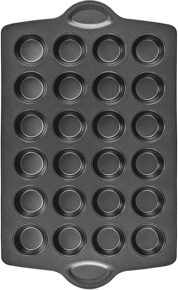 HONGBAKE Mini Muffin Pan, Nonstick 24 Cupcake Tin for Baking, Heavy-duty Gray Tray for Cheesecake