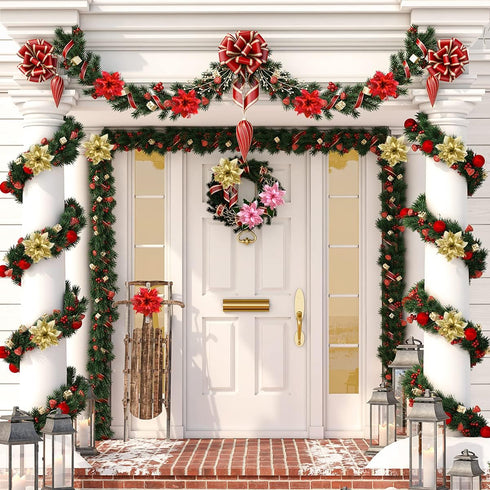 Christmas Poinsettia Artificial Flowers, 12 Pcs Glitter Picks for Wreaths Garland Decoration for Xmas