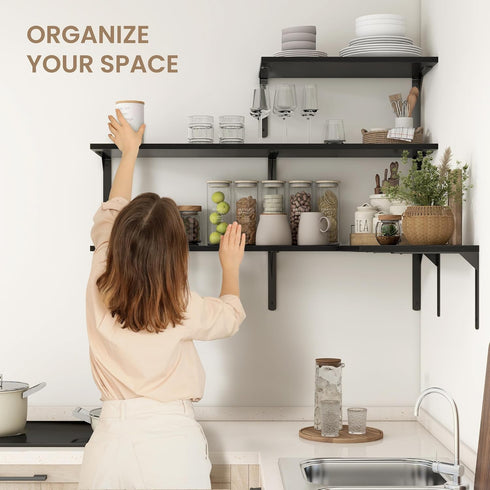 12 Inch Set 2, 16W 12D Fun Memories Floating Shelves for Wall, Deep Floating Shelves of Wall Mounted Shelf with Metal