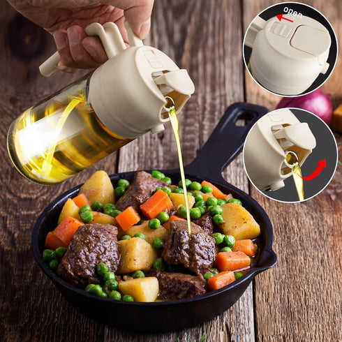 2 in 1 Glass Oil Sprayer & Dispenser, 470ml Olive Oil Sprayer, Cooking Oil Spray Bottle for Kitchen, Baking, BBQ