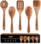 5 PCS Wooden Cooking Spoons, Natural Teak Kitchen Utensils, Smooth Non-Stick Surface, Soft Comfort-Grip