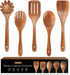 5 PCS Wooden Cooking Spoons, Natural Teak Kitchen Utensils, Smooth Non-Stick Surface, Soft Comfort-Grip