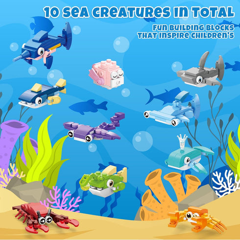 UrJKJV 30 Pack Valentines Cards for Kids Classroom - Sea Animal Building Blocks with Valentine Exchange Cards