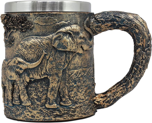 Ebros 12oz Animal Totem Spirit Safari Elephant And Calf Family Mug - Rustic Textured Tree Bark Design