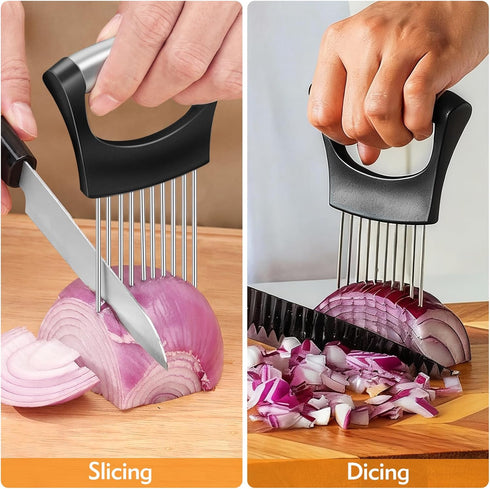 CNTVO Onion Holder for Slicing, Stainless Steel Onion Slicer, Onions Slicer Holder with Protective Cover, Multi-Use