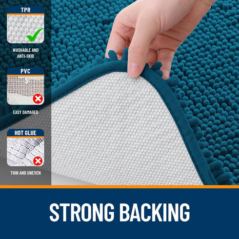 OLANLY 24x16 Bathroom Rugs, Extra Soft Chenille Bath Mats, Non-Slip, Quick Dry, Machine Washable, Peacock Blue