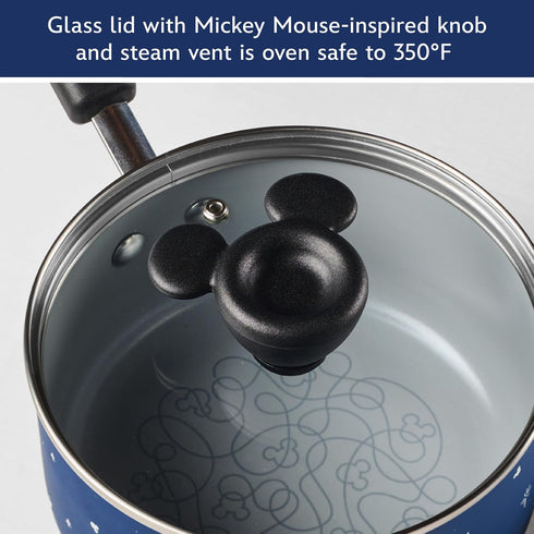 Farberware Disney Bon Voyage Ceramic Nonstick Lid, Dishwasher Safe, 2-Quart Saucepan, Blue