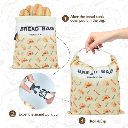 CMACAIV 3D 2-Pack Bags,17"13"Reusable Beeswax Bread Bread Bags for Homemade Bread Sourdough,Linen Outer Lining and Pure